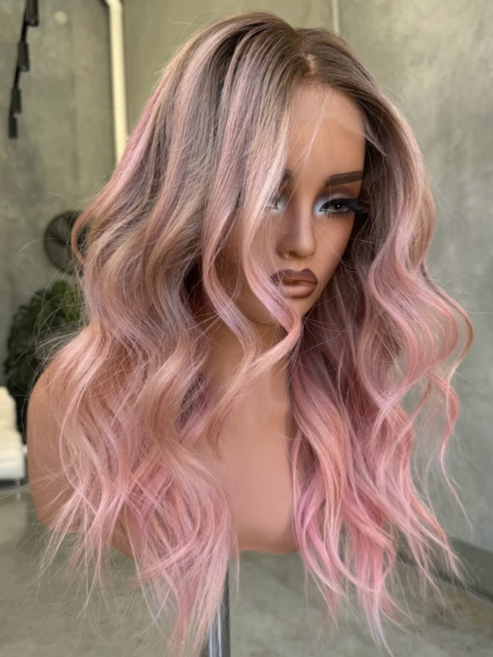 Soft Pink Ombre Wavy Human Hair Wig